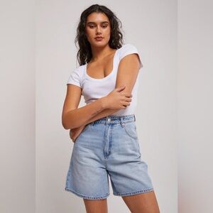 NWT Rollas Super High Rise Loose Mirage Denim Jeans Shorts Lyocell Blue